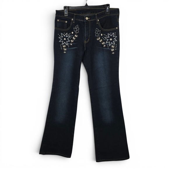 NWC The Needlework Jeans Denim - NWC‎ The Needlework by Sonny Chugani Jeans Women 34 Dark Blue Flare Leg Beaded